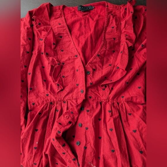 Hatch Red Embroidered Midi Button  Long Sleeve Cotton Dress Size S - Picture 13 of 16